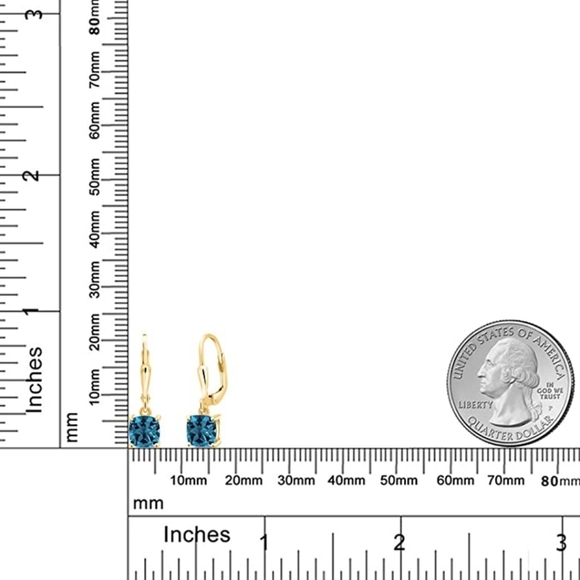 18k Yellow Gold 2.35ct Blue London Topaz Cushion Earrings Silver 925 Anniversary - Picture 4 of 4